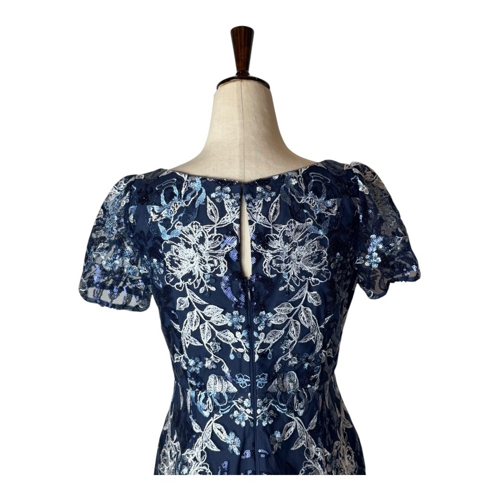 Marchesa Notte Dress Women‎ 4 Blue Silver Embellished Boatneck Cocktail Mini - Picture 7 of 14